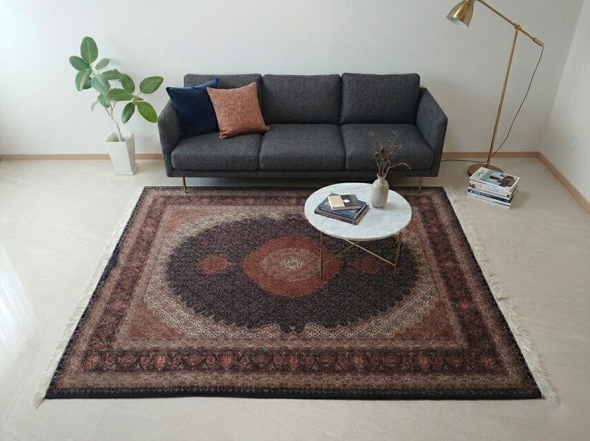 ペルシャ絨毯タブリーズ産 マヒデザイン 50RAJ ウール&シルク 210x155