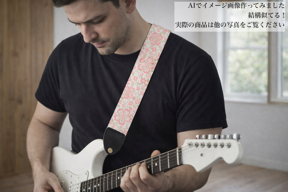 和柄 ギターストラップ 金襴 桜ピンク | Handmade Japanese Guitar