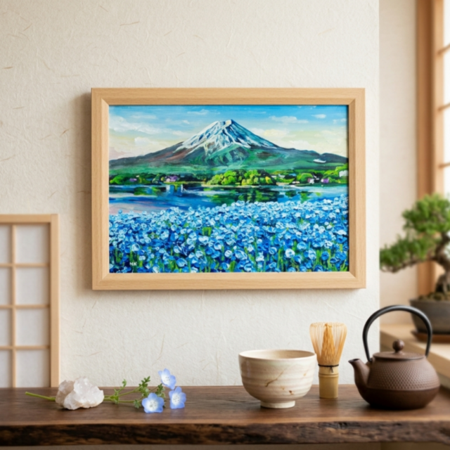 油彩画「湖畔に揺れる青い奇跡」風景画 / 油絵原画 / ブルー | iichi