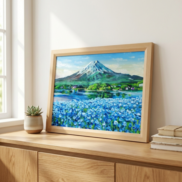 油彩画「湖畔に揺れる青い奇跡」風景画 / 油絵原画 / ブルー | iichi