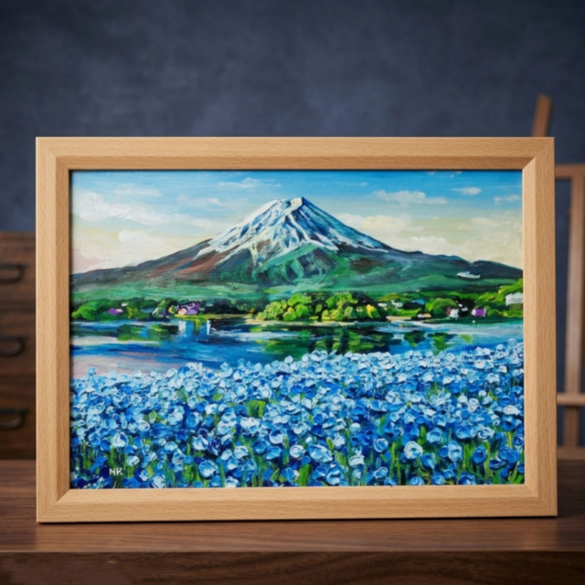 風景画です。油絵で描かれています。心を揺さぶります。 油彩画「湖畔に揺れる青い奇跡」風景画 / 油絵原画 / ブルー | iichi