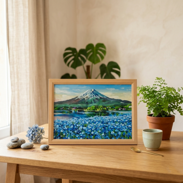 油彩画「湖畔に揺れる青い奇跡」風景画 / 油絵原画 / ブルー | iichi