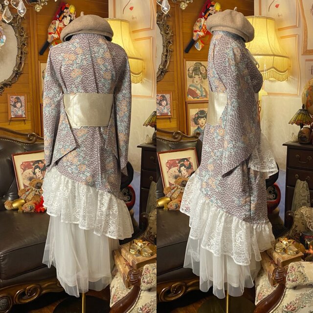 単衣 着物 2way アシンメトリー ガウン 羽織り ドレス ワンピース 和洋