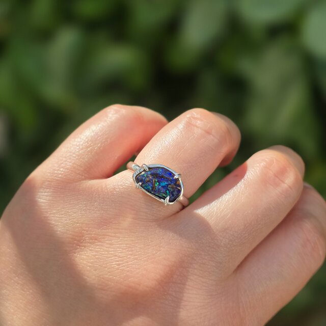 ボルダーオパール 2.58ct ツメ留め 愛しい鉱物 シルバーSV925リング
