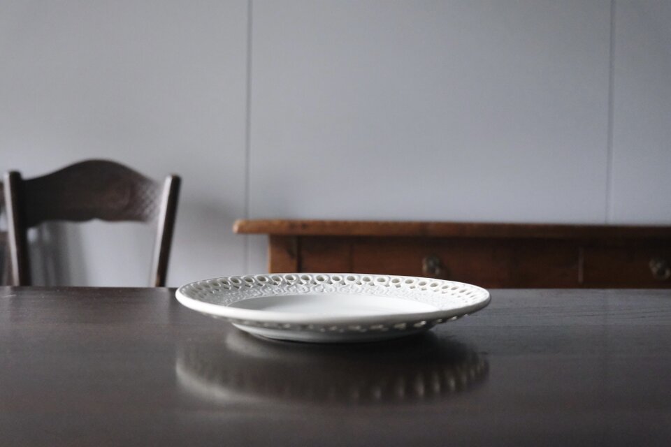Creil & Montereau クレイユモントロー 平皿 レース レリーフ フランス