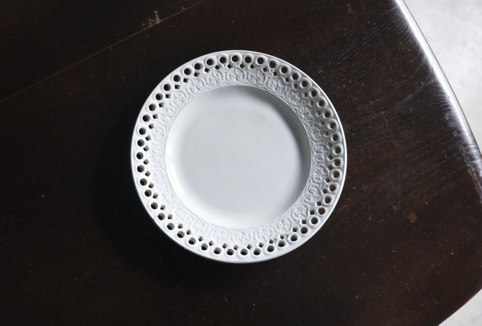 Creil & Montereau クレイユモントロー 平皿 レース レリーフ フランス