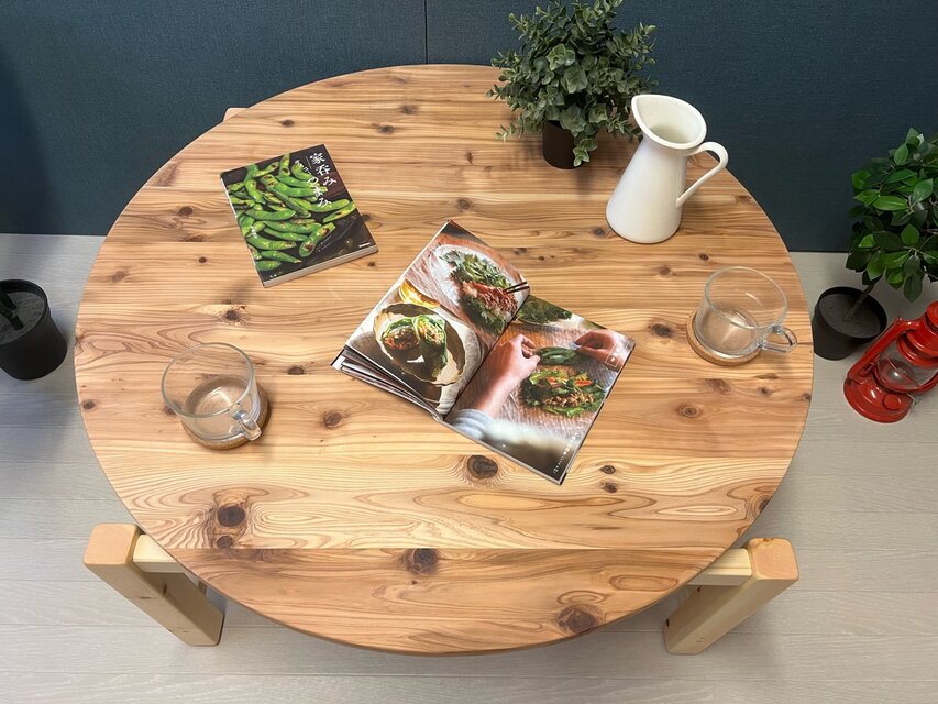 送料無料】 ローテーブル 丸 木組やぐらベース 90cm 杉 ナチュラル