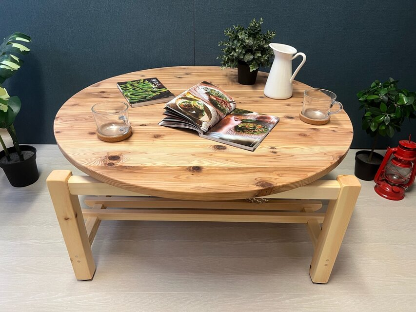 送料無料】 ローテーブル 丸 木組やぐらベース 90cm 杉 ナチュラル