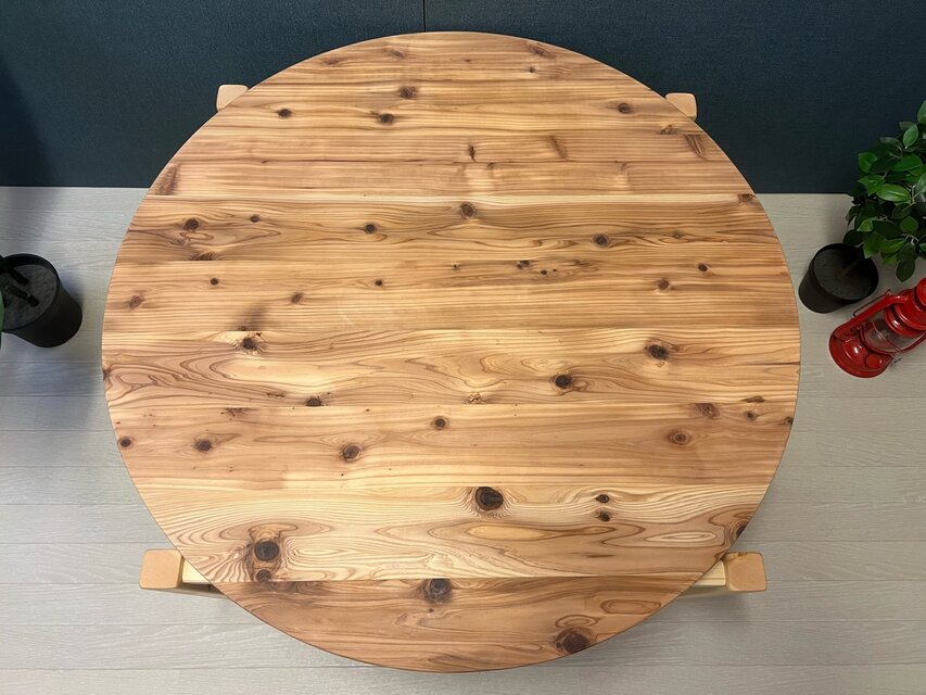 送料無料】 ローテーブル 丸 木組やぐらベース 90cm 杉 ナチュラル