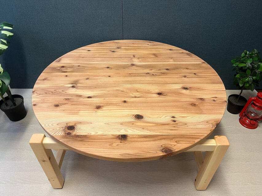 送料無料】 ローテーブル 丸 木組やぐらベース 90cm 杉 ナチュラル