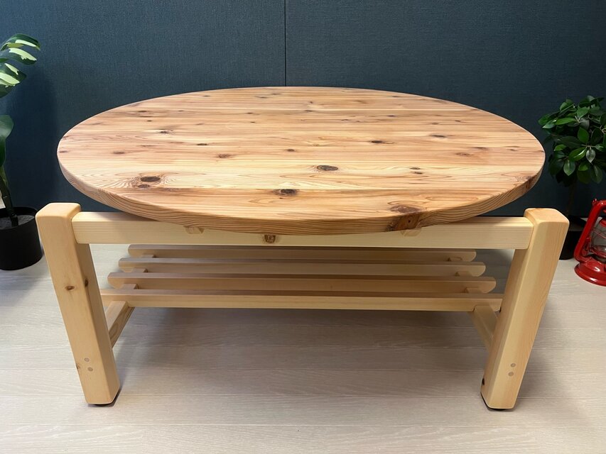 送料無料】 ローテーブル 丸 木組やぐらベース 90cm 杉 ナチュラル