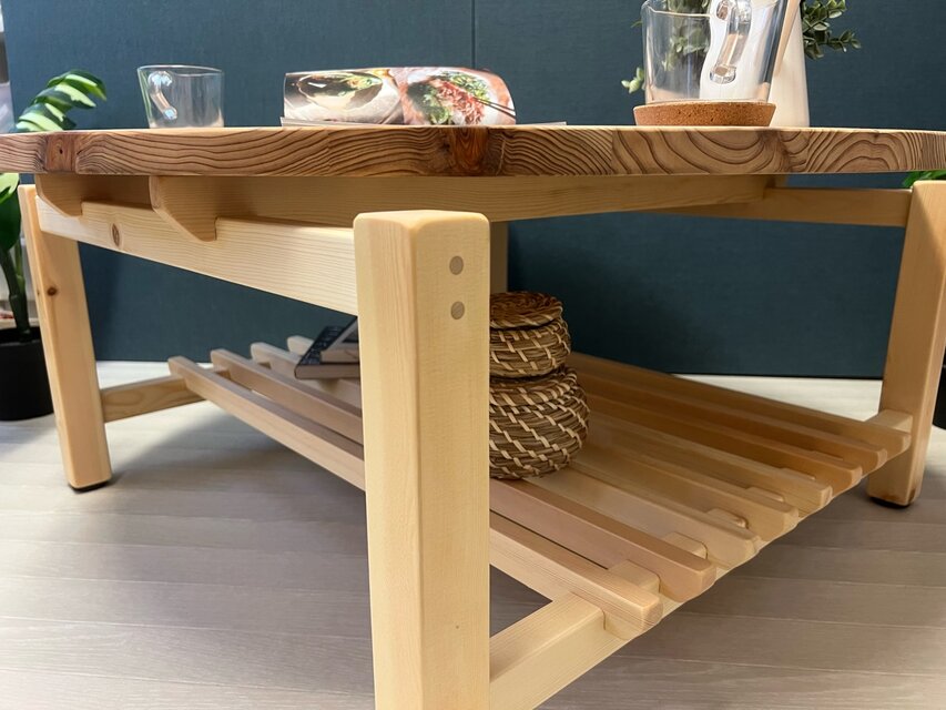 送料無料】 ローテーブル 丸 木組やぐらベース 90cm 杉 ナチュラル