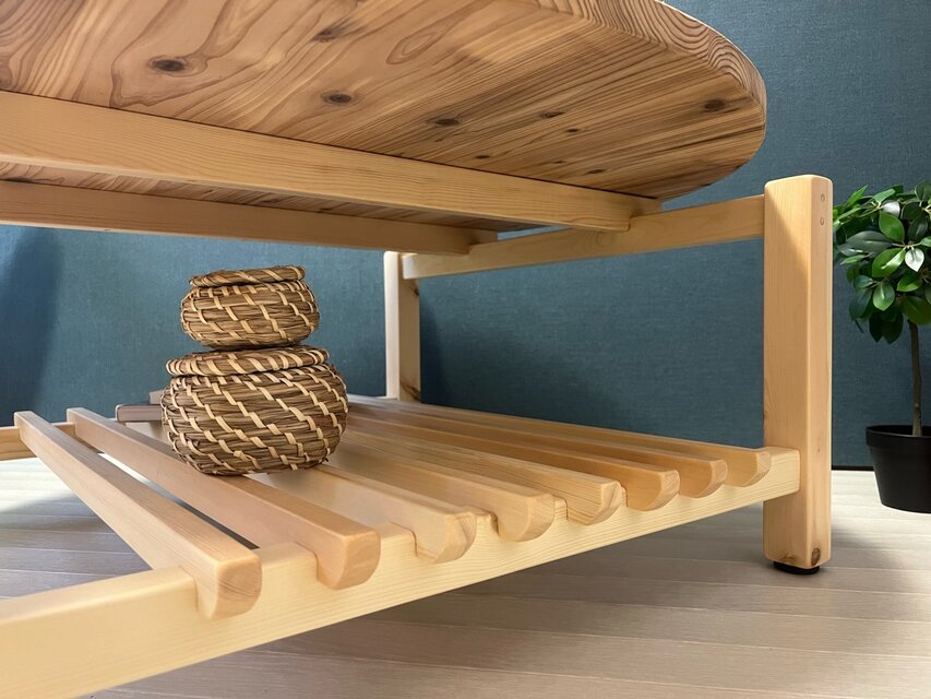 送料無料】 ローテーブル 丸 木組やぐらベース 90cm 杉 ナチュラル