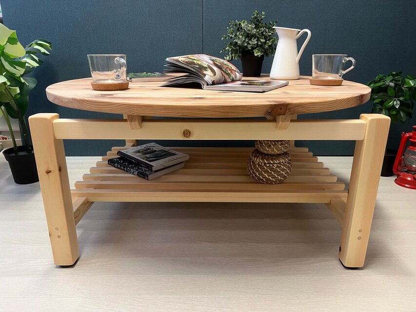 送料無料】 ローテーブル 丸 木組やぐらベース 90cm 杉 ナチュラル