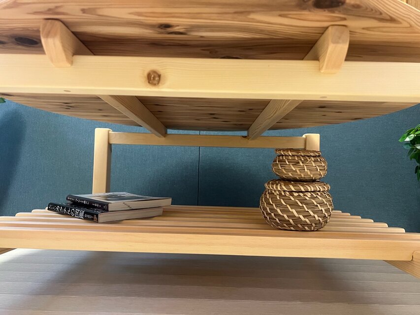 送料無料】 ローテーブル 丸 木組やぐらベース 90cm 杉 ナチュラル