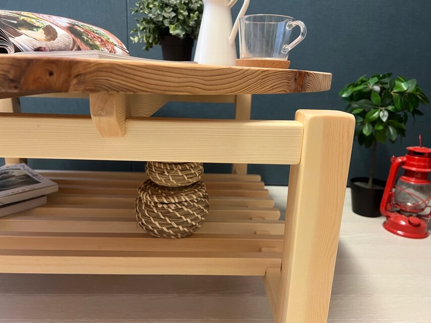 送料無料】 ローテーブル 丸 木組やぐらベース 90cm 杉 ナチュラル