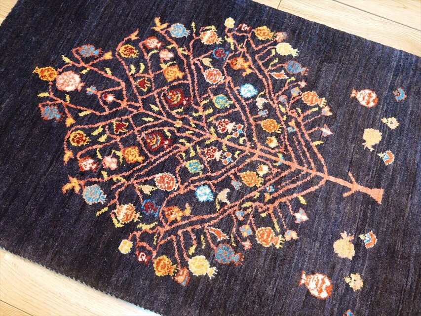 ペルシャ ギャッベ パルヴィーズ コルクウール カシュクリ ラグ 97x62