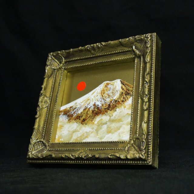黄金に輝く富士山｜油絵ミニ絵画｜開運・金運アップの縁起物プチアート
