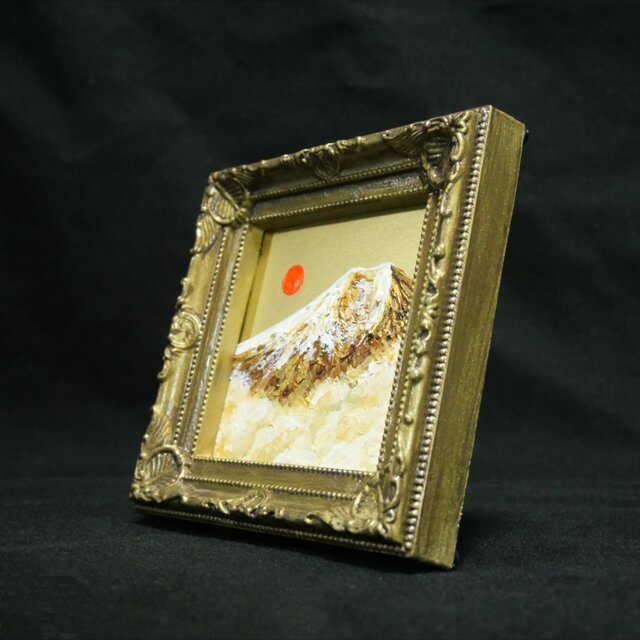 黄金に輝く富士山｜油絵ミニ絵画｜開運・金運アップの縁起物プチアート