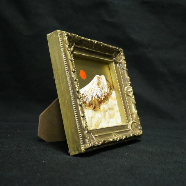黄金に輝く富士山｜油絵ミニ絵画｜開運・金運アップの縁起物プチアート