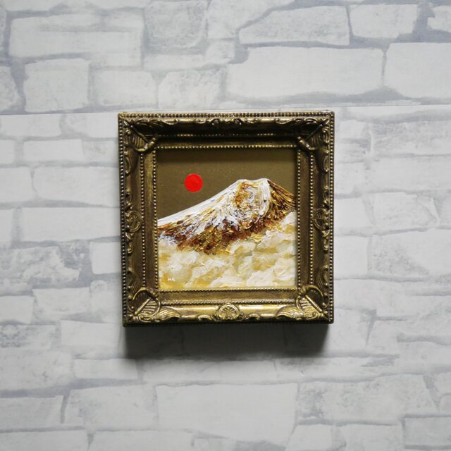 黄金に輝く富士山｜油絵ミニ絵画｜開運・金運アップの縁起物プチアート