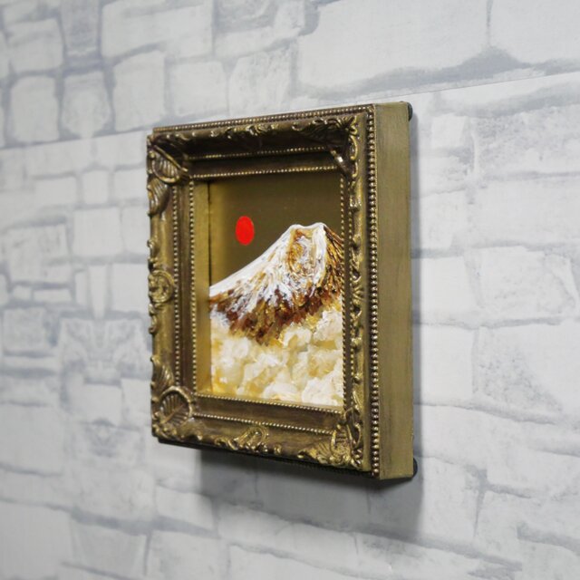 黄金に輝く富士山｜油絵ミニ絵画｜開運・金運アップの縁起物プチアート