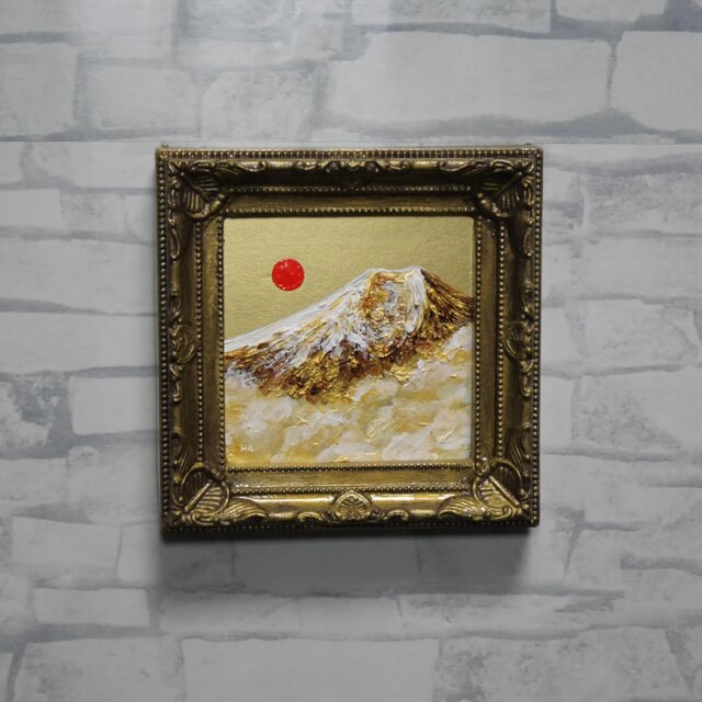 黄金に輝く富士山｜油絵ミニ絵画｜開運・金運アップの縁起物プチアート