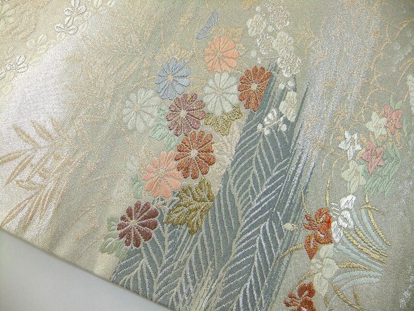 16)2444】約30.5×65cm/小花文様/テーブルセンター/和風/帯リメイク
