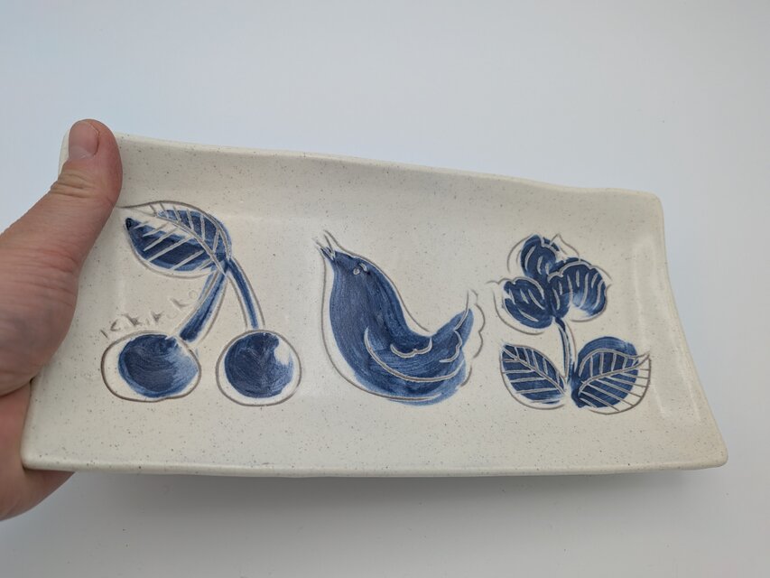 Temoto】三つの実りと鳥の長角皿｜日々の物語を運ぶ器（22x12cm
