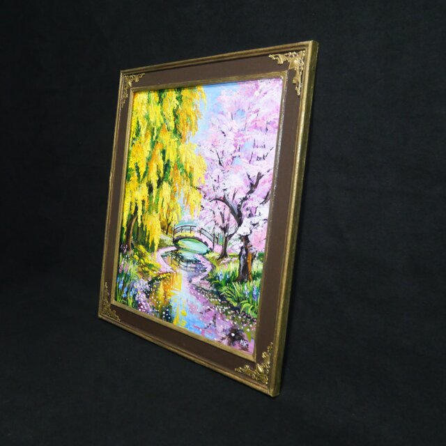 油彩画 原画 「陽だまりの庭園 〜桜とミモザの咲く日〜」 桜とミモザの