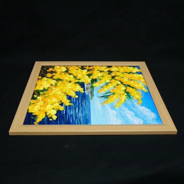 一点物】【心癒される春の景色 ～ミモザと青い海～】春の景色｜油絵