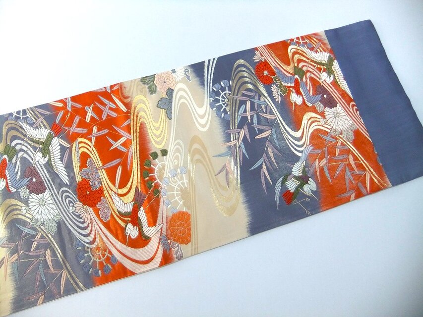 table runner 「花籠吉鳥」 帯リメイク 長長尺270㎝ 正絹 【公式通販】