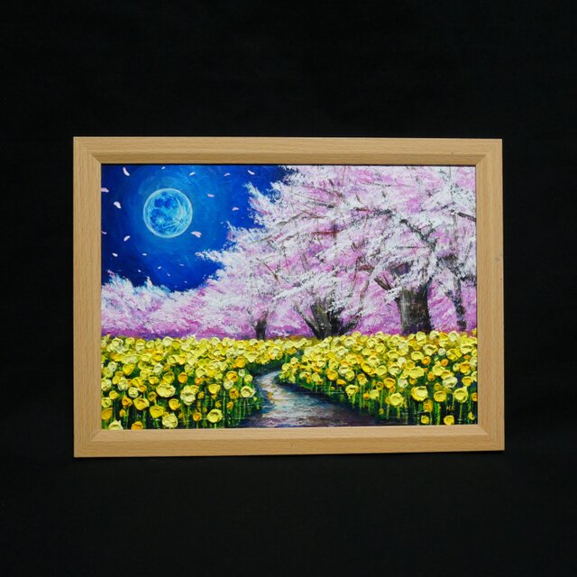 心癒される春の夜：静寂を照らす月の光】｜油彩画 原画 絵画