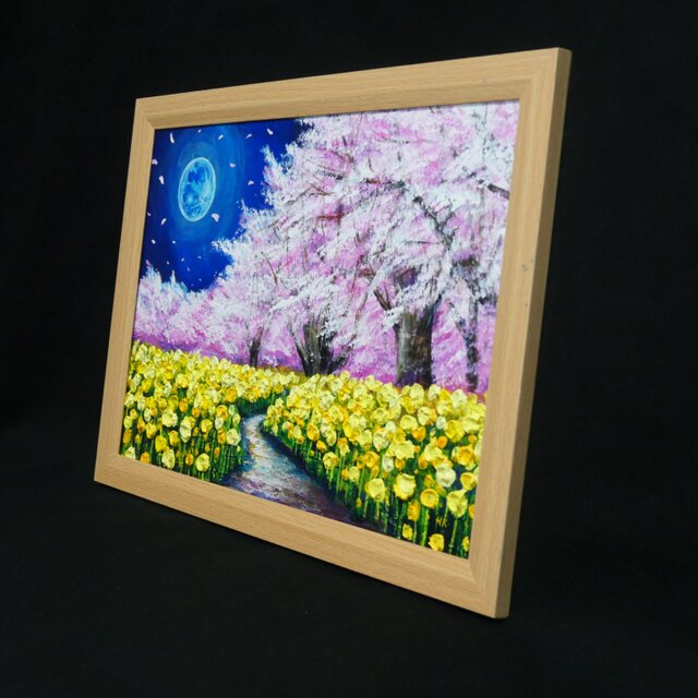心癒される春の夜：静寂を照らす月の光】｜油彩画 原画 絵画