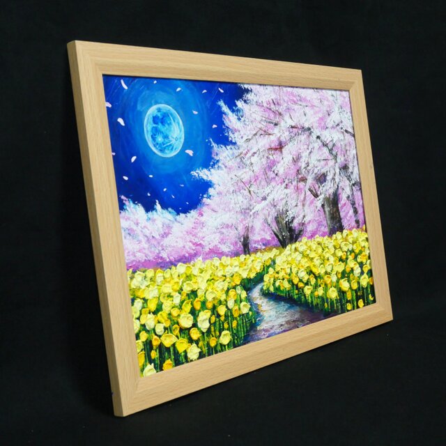 心癒される春の夜：静寂を照らす月の光】｜油彩画 原画 絵画