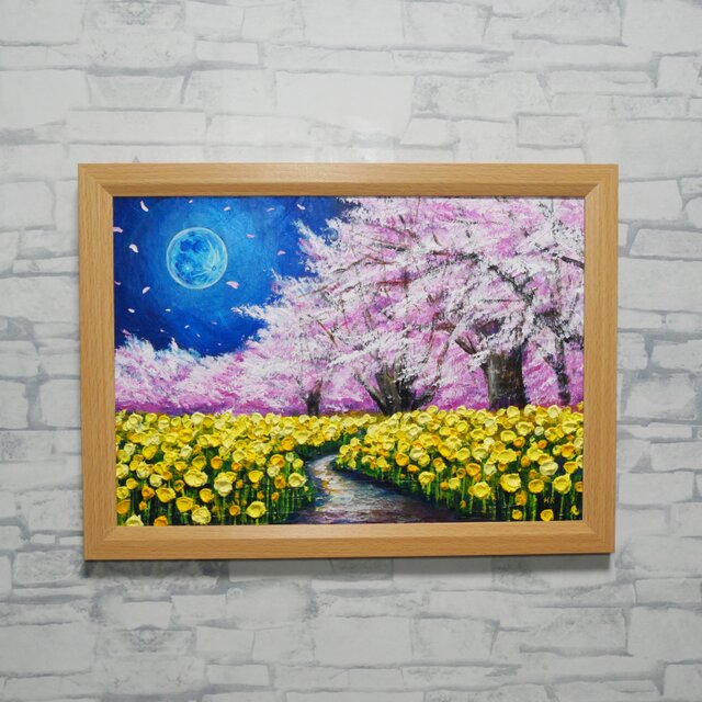 心癒される春の夜：静寂を照らす月の光】｜油彩画 原画 絵画