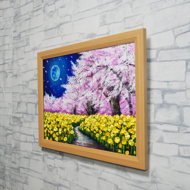 心癒される春の夜：静寂を照らす月の光】｜油彩画 原画 絵画
