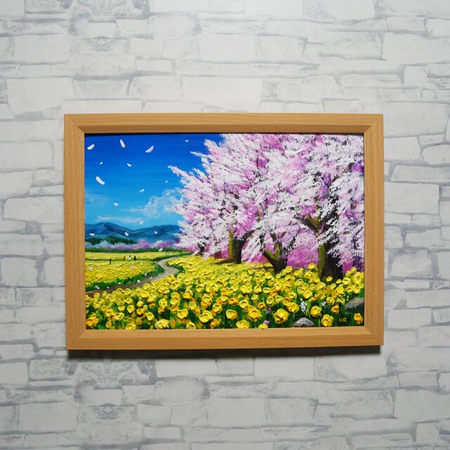 春に咲く花 油絵 静物#3 40X80X1.5cm 油彩画 春の油彩画「希望の花咲く春の日」油絵・一点物・原画 | iichi 日々の