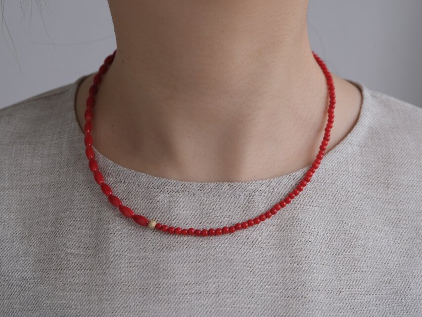 Red coral necklace：赤サンゴ ビーズネックレス ギフト 誕生石