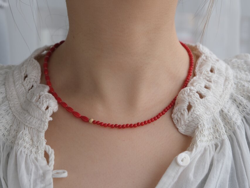 Red coral necklace：赤サンゴ ビーズネックレス ギフト 誕生石