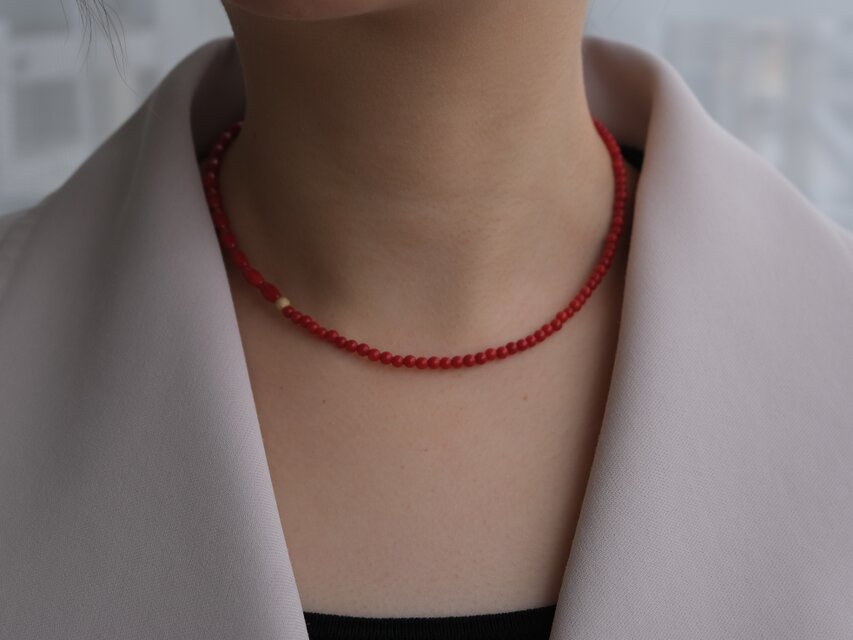 Red coral necklace：赤サンゴ ビーズネックレス ギフト 誕生石