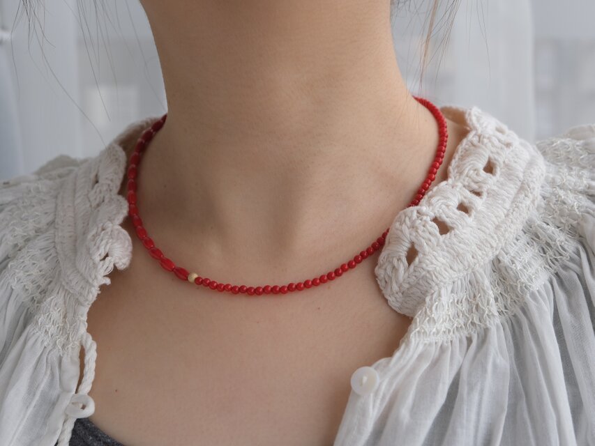 Red coral necklace：赤サンゴ ビーズネックレス ギフト 誕生石