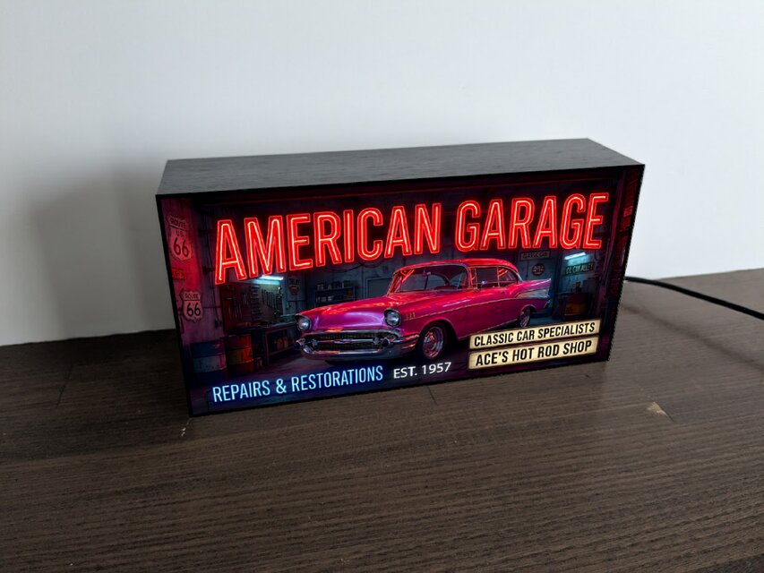 【オーダー無料】ガレージ アメ車 カーショップ 看板 置物 雑貨 ライトBOX オーダー無料】アメリカンガレージ アメ車 カーショップ 整備 レトロ