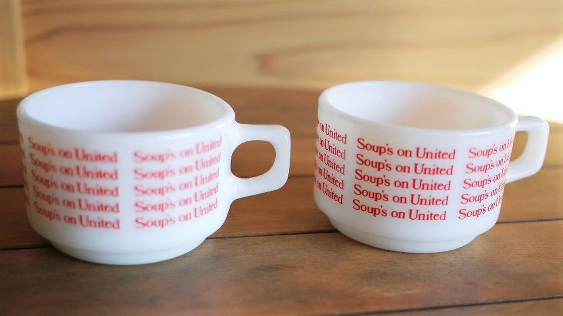 Soup's on United オールドパイレックス マグカップ赤ペア