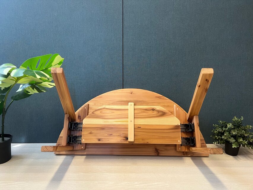送料無料】 ローテーブル 半円 収納付き90cm 40cm 杉 折り畳み脚