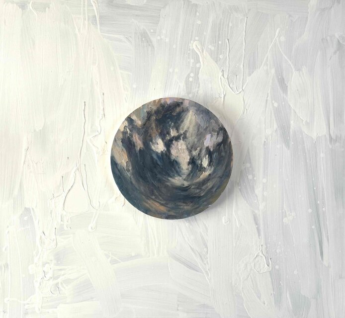 絵画 『空』 油彩 原画 直径30cm 丸形キャンバス N | iichi 日々の