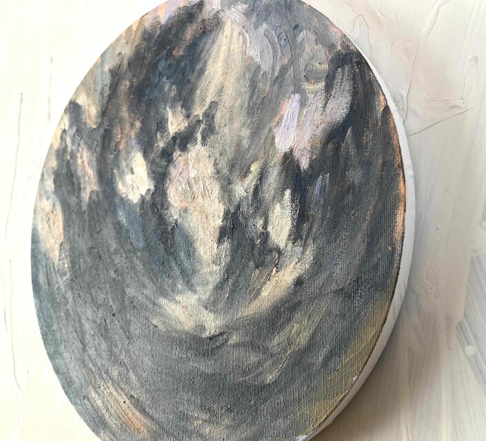 絵画 『空』 油彩 原画 直径30cm 丸形キャンバス N | iichi 日々の