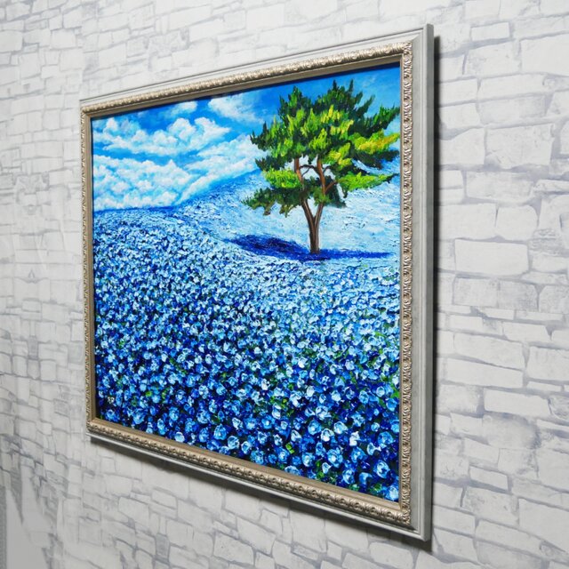 油絵 絵画 原画【幸せを呼ぶネモフィラブルー】ネモフィラ 花 青