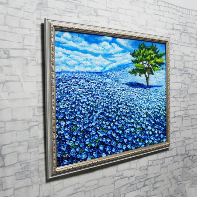 油絵 絵画 原画【幸せを呼ぶネモフィラブルー】ネモフィラ 花 青