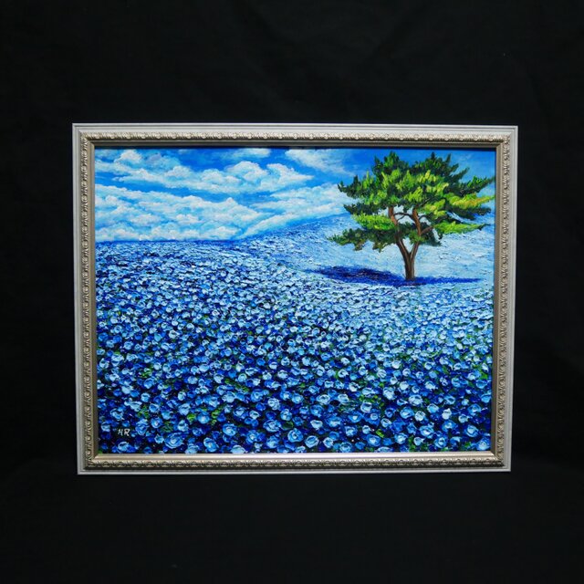 油絵 絵画 原画【幸せを呼ぶネモフィラブルー】ネモフィラ 花 青